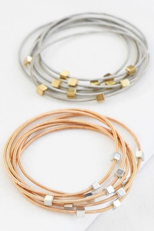 Gold Geo Square Silver Guitar String Bracelet Set - Image 4