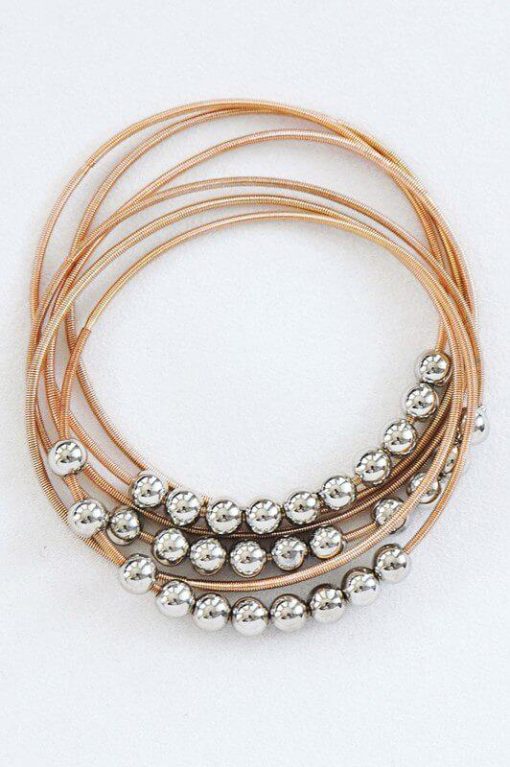 Gold Large Bead Guitar String Bracelet Set