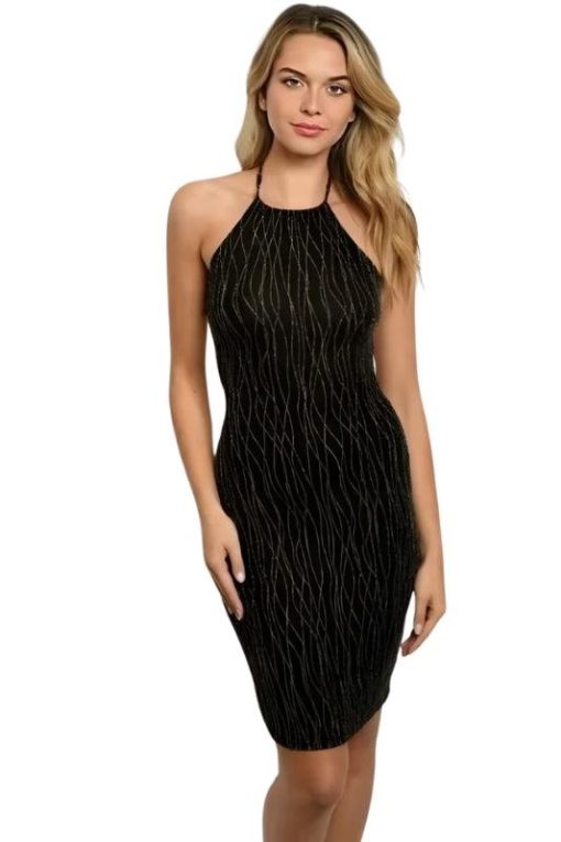 Night Sky Halter-Neck Cocktail Dress | Knee Length Dresses