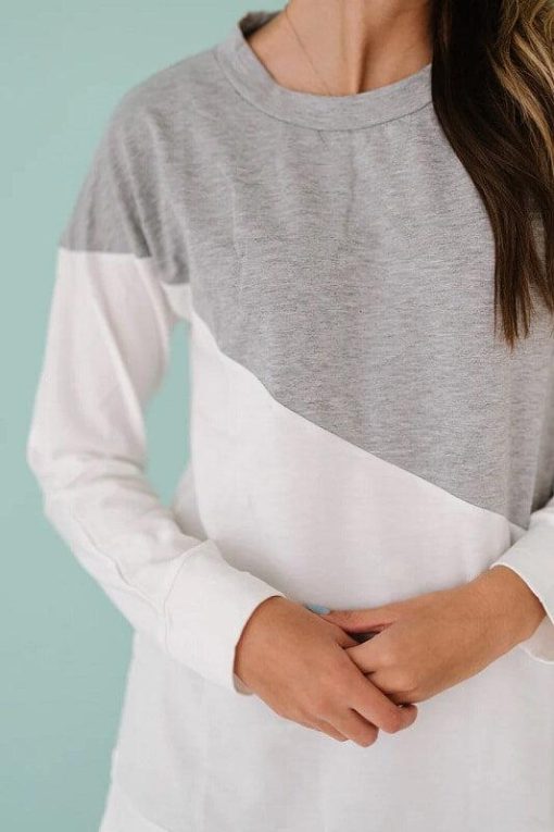 Gray & White Color Block Crewneck Tunic - Image 3