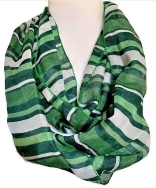Green White Striped Infinity Scarf | Mature Women's Accessories - Image 3