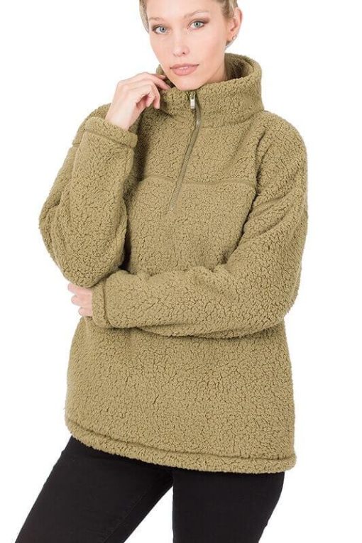 Half Zip Sherpa Pullover with Pockets - Image 6
