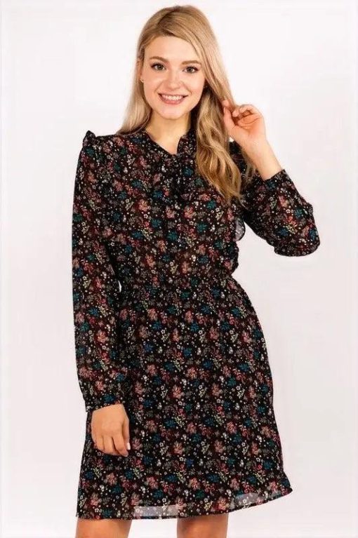 Harper Floral Ruffle Fit & Flare Tie-Neck Dress Dresses - Image 3