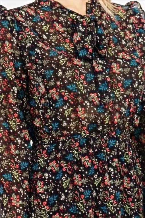 Harper Floral Ruffle Fit & Flare Tie-Neck Dress Dresses - Image 5