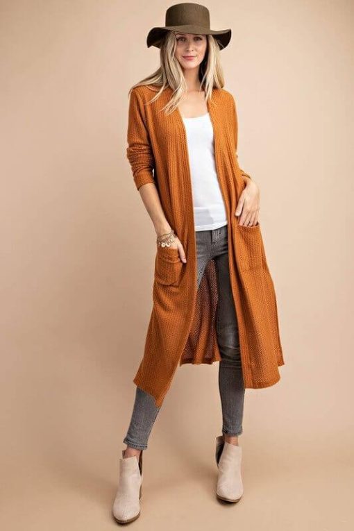 Hazel Open Front Long Pocket Cardigan Outerwear - Image 3