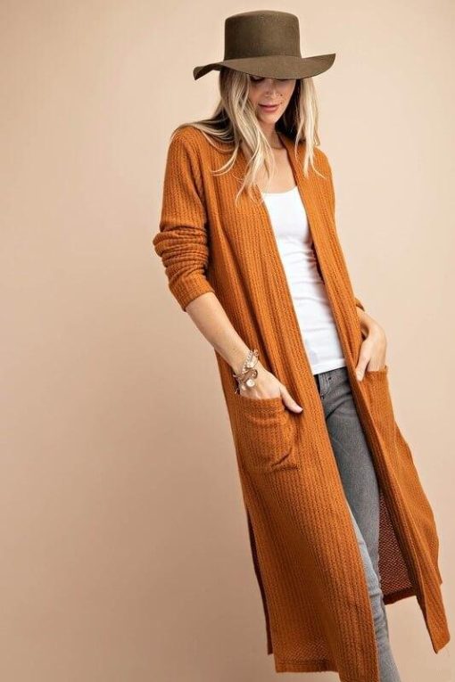 Hazel Open Front Long Pocket Cardigan Outerwear - Image 4