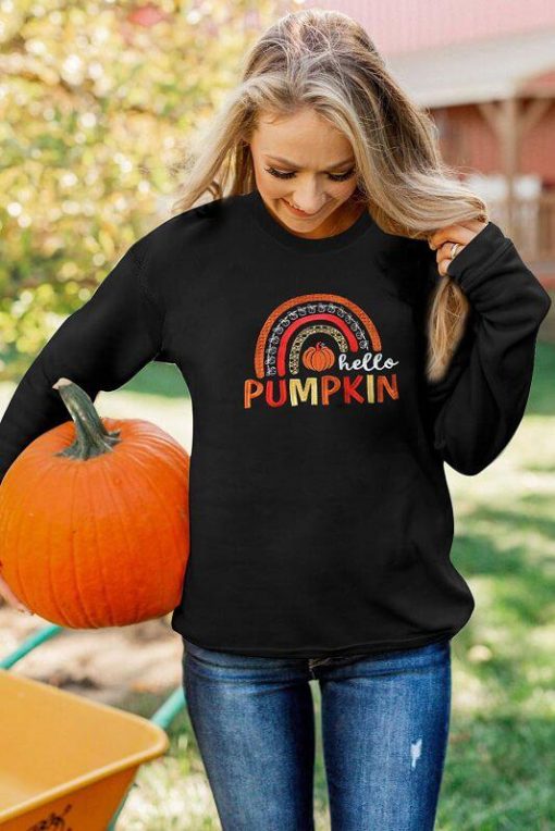 Hello Pumpkin Graphic Embroidered Sweatshirt | Fall Tops
