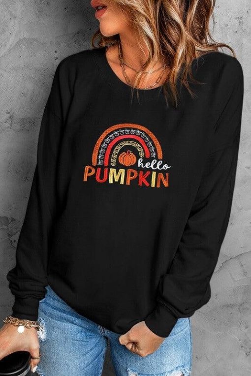 Hello Pumpkin Graphic Embroidered Sweatshirt | Fall Tops - Image 4