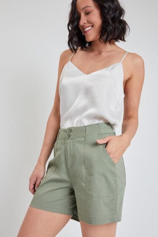 Women's Olive Chino Button Shorts - 5" Inseam | Mature Women's Shorts - Image 3