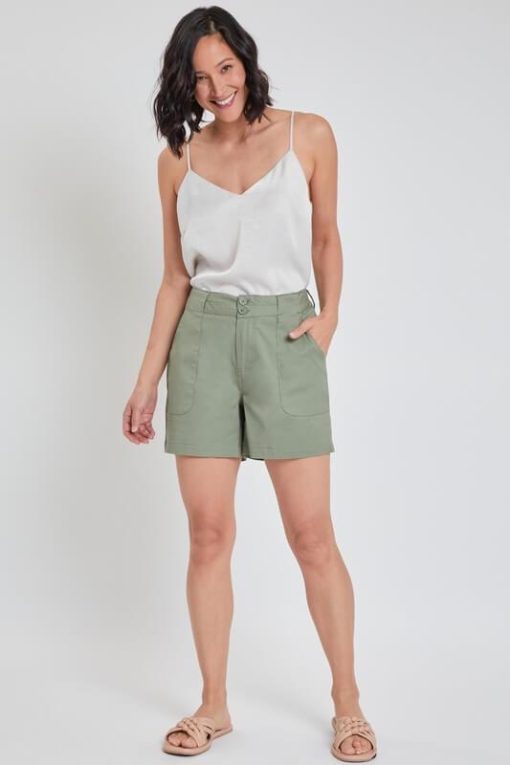 Women's Olive Chino Button Shorts - 5" Inseam | Mature Women's Shorts - Image 4