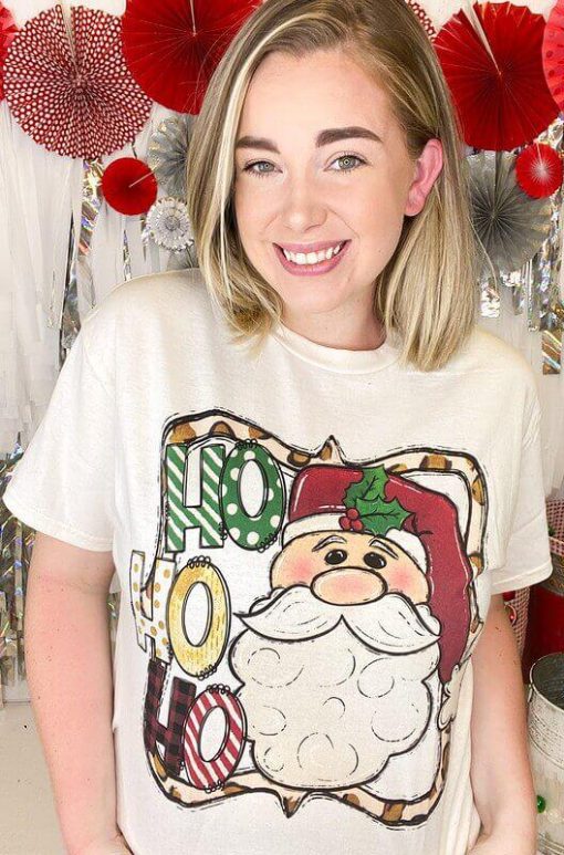 Ho Ho Ho Whimsical Santa T-Shirt | Holiday Graphic Tees - Image 3