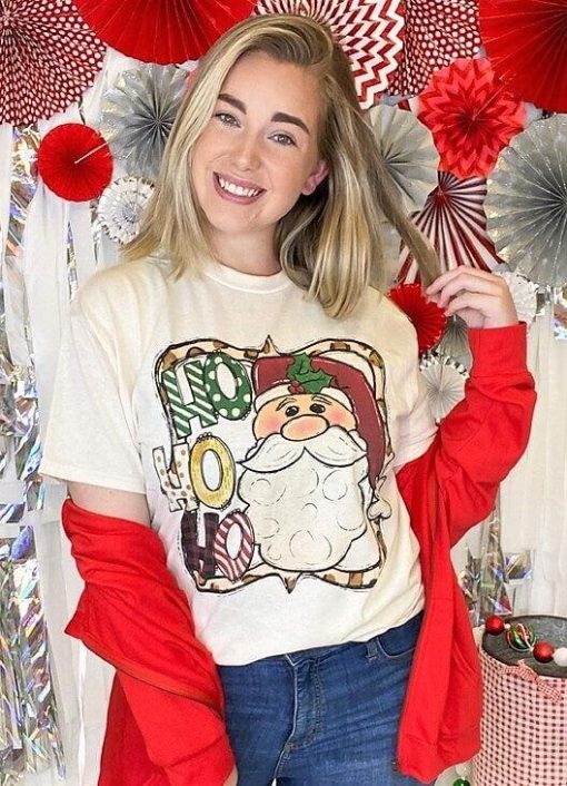 Ho Ho Ho Whimsical Santa T-Shirt | Holiday Graphic Tees - Image 5