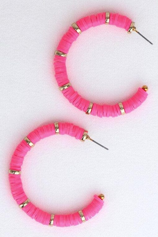 Hot Pink with Gold Disc Earrings