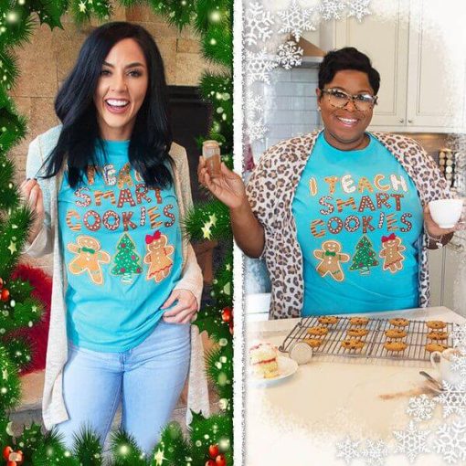 I Teach Smart Cookies Christmas T-Shirt | Teacher Graphic Tops - Image 3