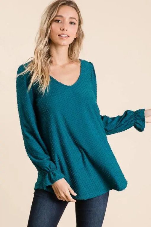 Isabella Swiss Dot Long Sleeve V-Neck Blouse Jolie Vaughan Mature Women's Online Clothing Boutique