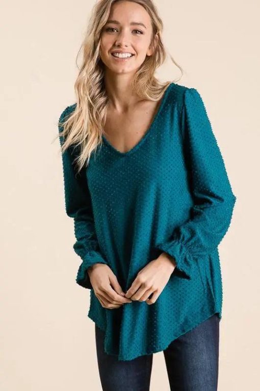 Isabella Swiss Dot Long Sleeve V-Neck Blouse Jolie Vaughan Mature Women's Online Clothing Boutique - Image 3