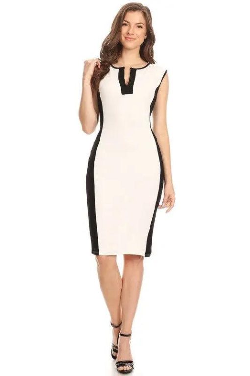 Ivory & Black Midi-Length Sheath Dress - Image 5