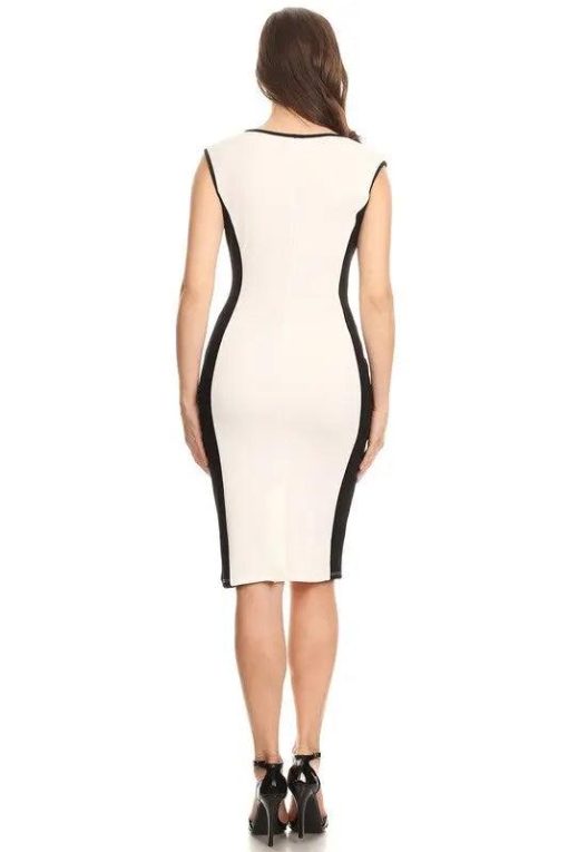 Ivory & Black Midi-Length Sheath Dress - Image 6