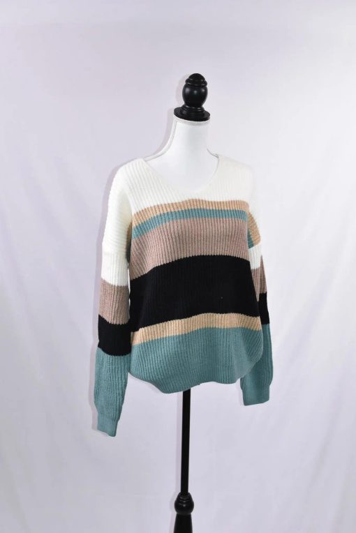 Julia Striped Slouch V-Neck Sweater Tops - Image 6