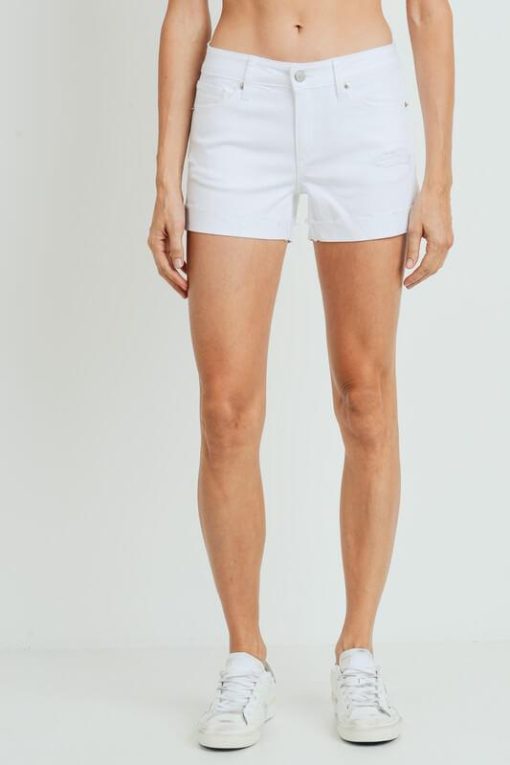 Just USA High Rise White Cuffed Denim Shorts - Image 4