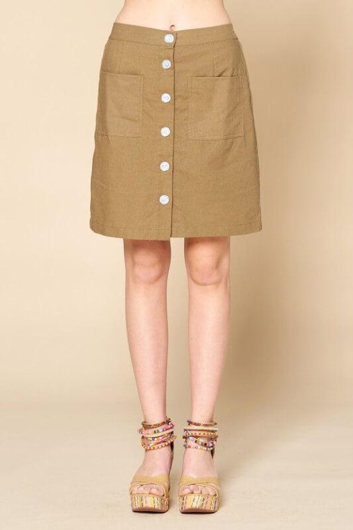 Khaki Button Front High Waist Skirt | Women's Skirts