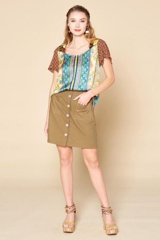 Khaki Button Front High Waist Skirt | Women's Skirts - Image 4