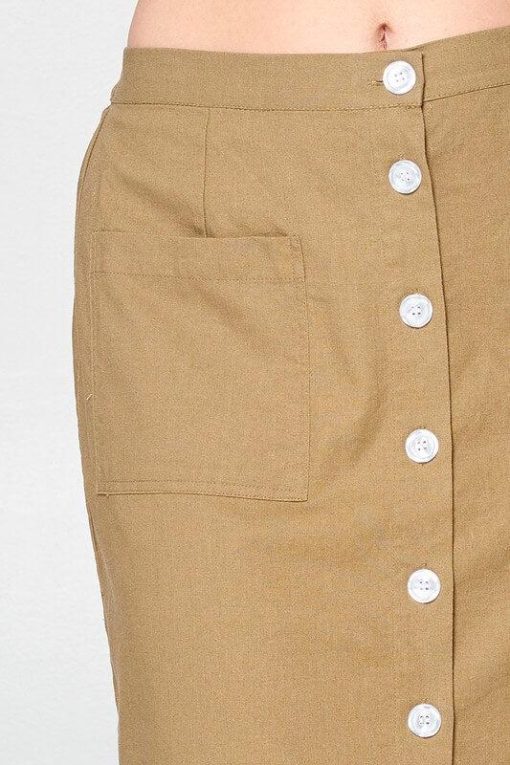 Khaki Button Front High Waist Skirt | Women's Skirts - Image 5