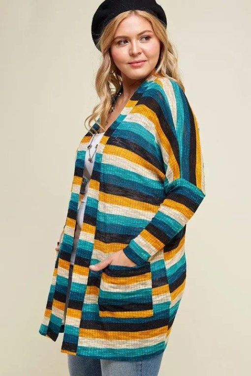 Laryn Striped Cardigan Outerwear | Plus Size Womens Clothing - Image 4