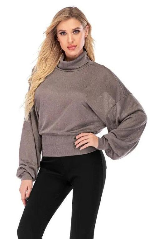 High-Neck Hip-Hugger Balloon Sleeve Sweater | Online Clothing Boutique - Image 3