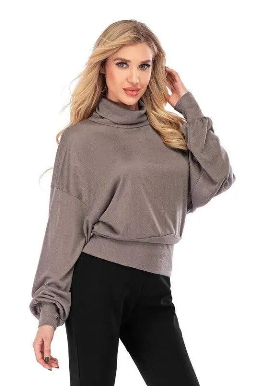 High-Neck Hip-Hugger Balloon Sleeve Sweater | Online Clothing Boutique - Image 4