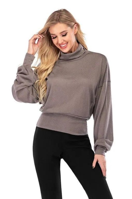 High-Neck Hip-Hugger Balloon Sleeve Sweater | Online Clothing Boutique - Image 5