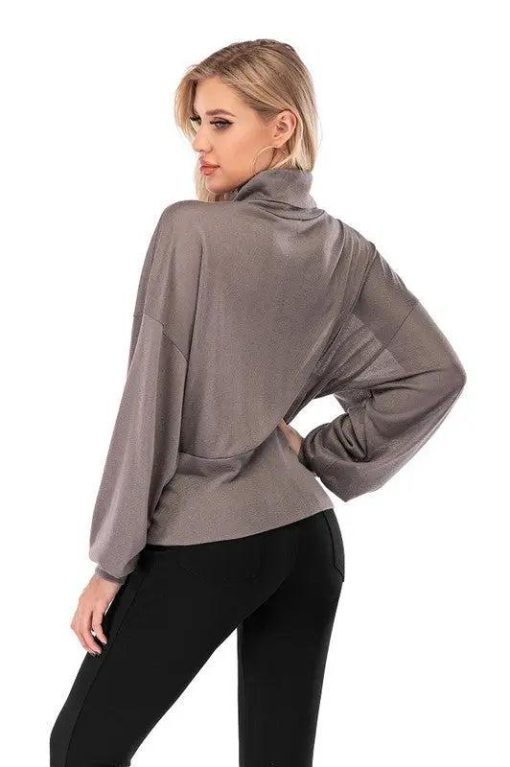 High-Neck Hip-Hugger Balloon Sleeve Sweater | Online Clothing Boutique - Image 6