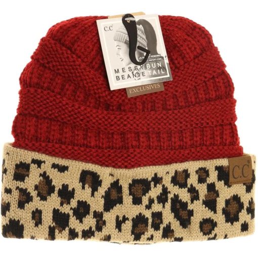 Leopard Print CC Beanie Tail Hats - Image 5