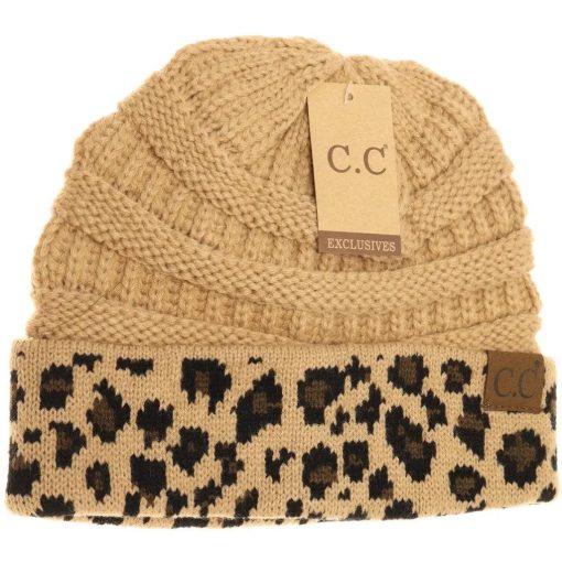 Leopard Print Matching Cuff Beanie Hats - Image 3