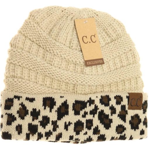 Leopard Print Matching Cuff Beanie Hats - Image 4
