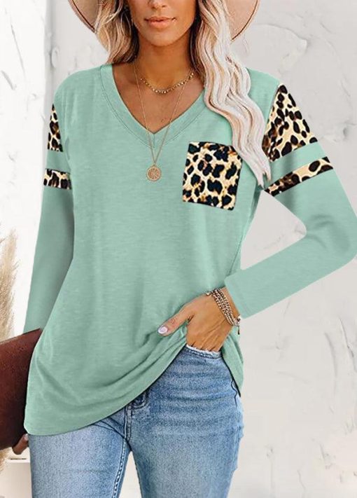 Leopard Print Pocket V-Neck Top | Animal Print Pocket Tee - Image 3