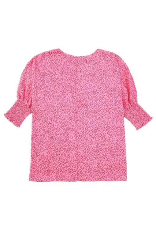 Pink Leopard Oversize Blouse | Lightweight Boatneck with Smocked Cuffs - Image 3