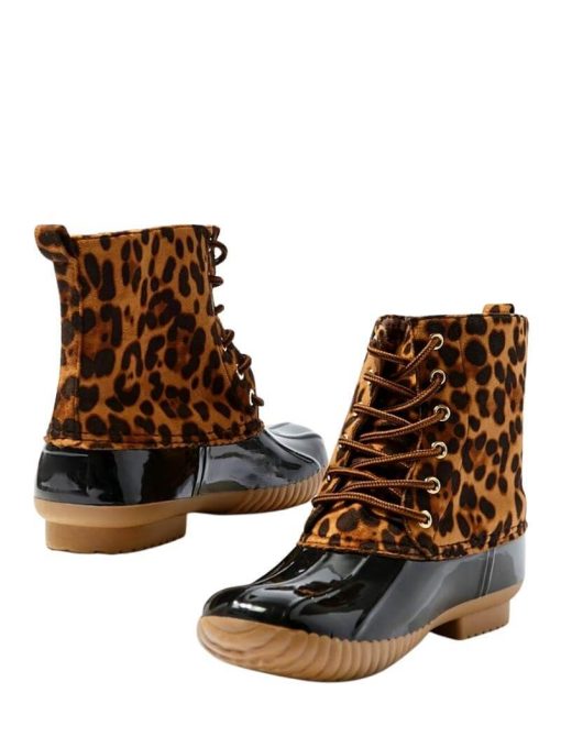 Leopard Waterproof Lace-up Duck Boots | Rain Boots