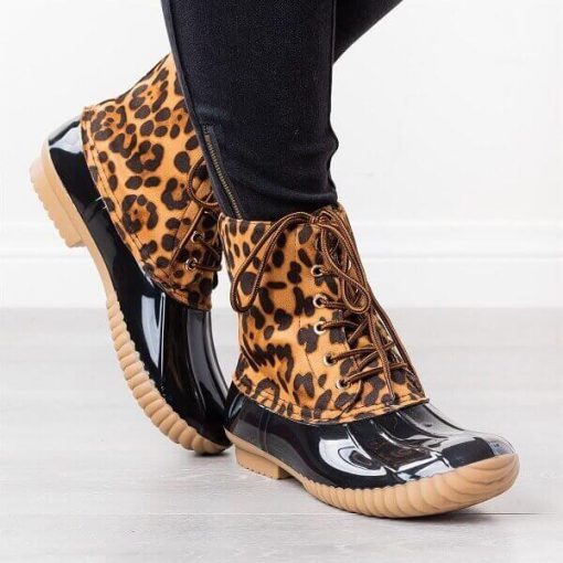 Leopard Waterproof Lace-up Duck Boots | Rain Boots - Image 5