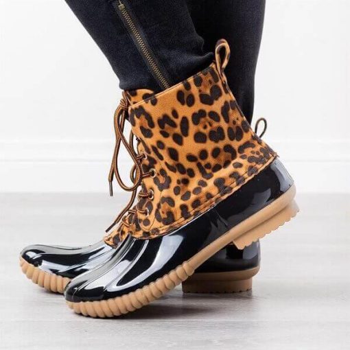Leopard Waterproof Lace-up Duck Boots | Rain Boots - Image 6