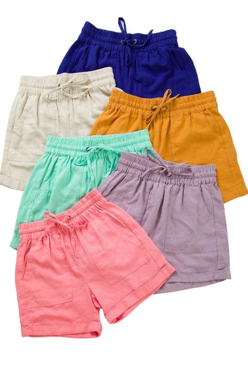Linen Drawstring Shorts | Zenana Linen Cuffed Shorts - Image 3