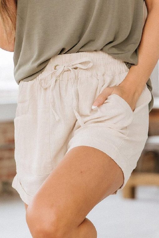 Linen Drawstring Shorts | Zenana Linen Cuffed Shorts - Image 5