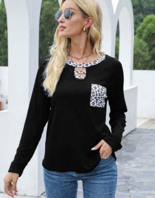 Long Sleeve Leopard Keyhole Blouse Jolie Vaughan Mature Women's Online Clothing Boutique