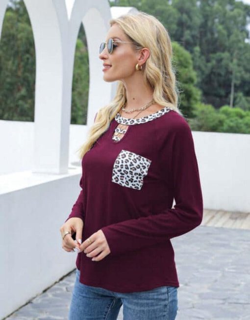 Long Sleeve Leopard Keyhole Blouse Jolie Vaughan Mature Women's Online Clothing Boutique - Image 6