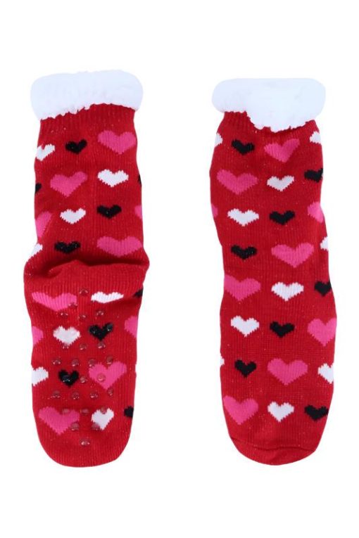 Love You Heart Sherpa Socks in Red - Image 3