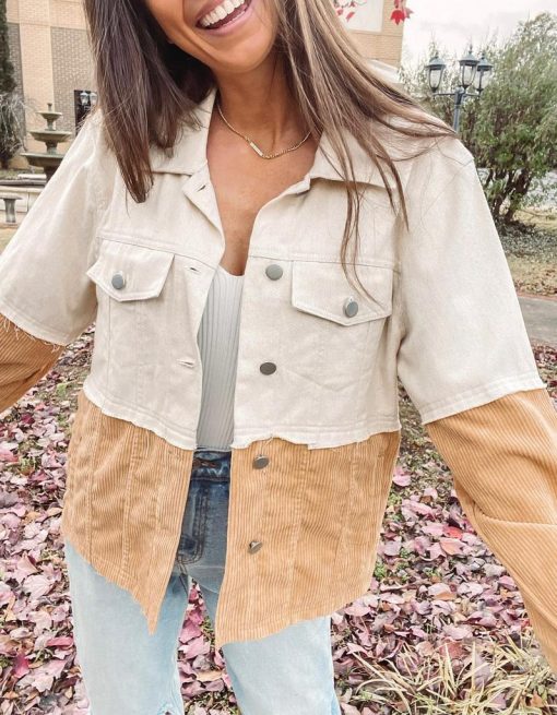 Two Toned Tan Cord Jacket - Image 4