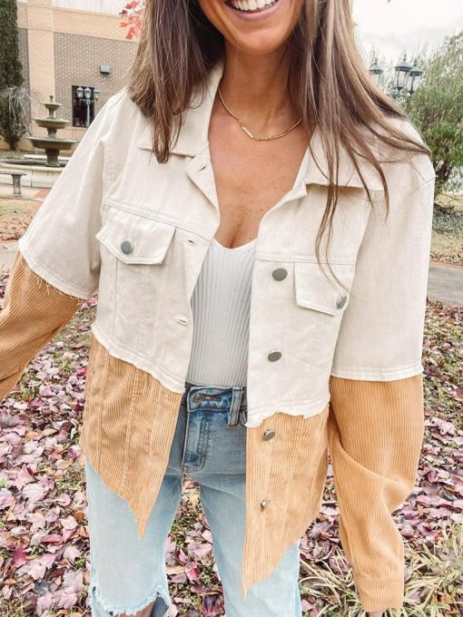 Two Toned Tan Cord Jacket - Image 5