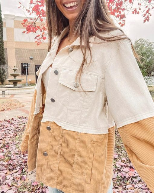 Two Toned Tan Cord Jacket - Image 6