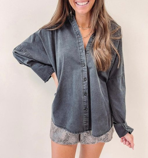 Washed Black Button Up - Image 4