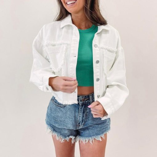 White Frayed Denim Jacket - Image 5